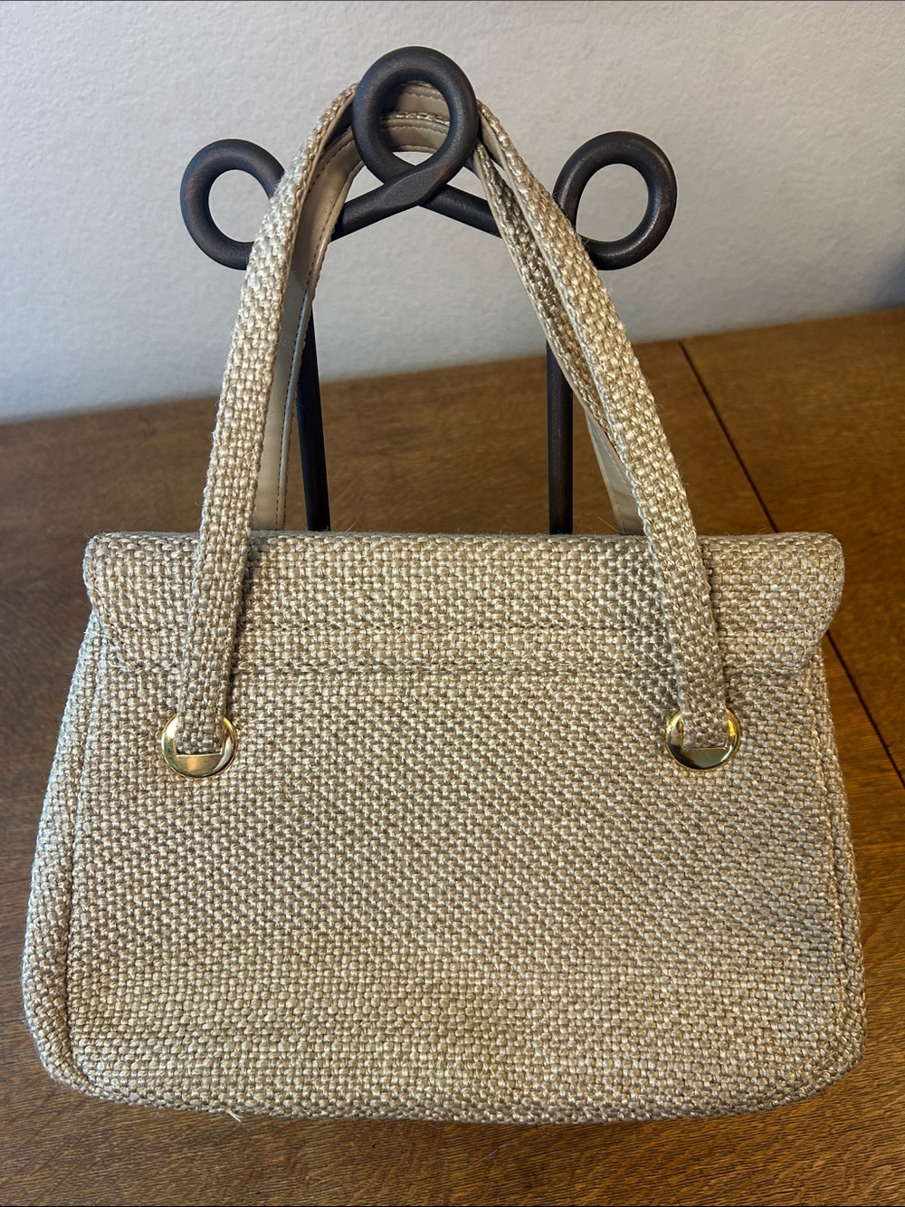 Vintage 50-60s Tweed Purse Gold Double Handle HTF Upholstery Like Handbag MCM - Picture 3 of 16